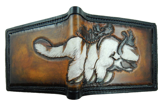 Appa flying Bison -  leather wallet- brown version - Leather Bifold Wallet - Handcrafted Wallet -