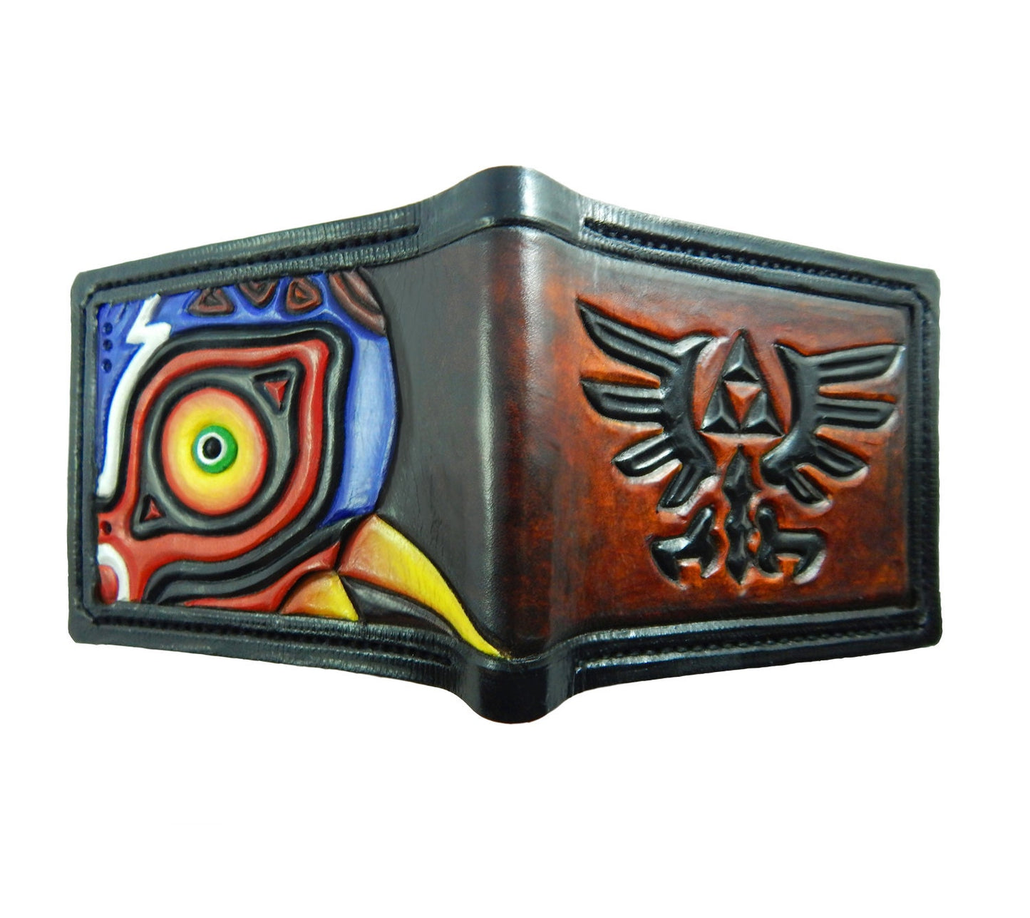 Full Color Majora Hyrule leather wallet- Leather Bifold Wallet - Handcrafted Legend of Zelda Wallet - Link Wallet
