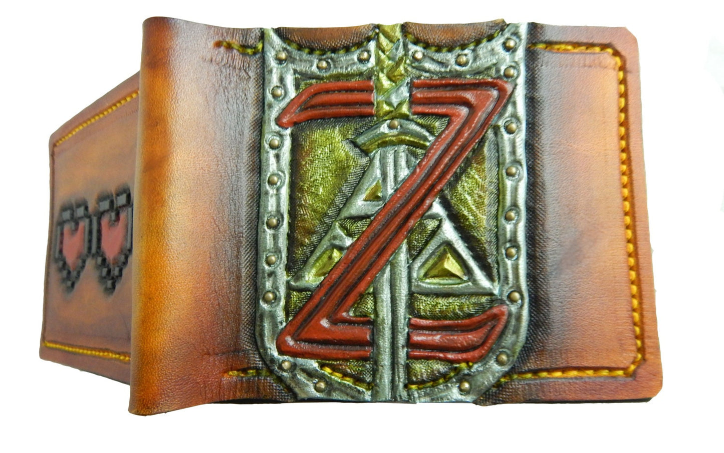 Hyrule Shield and Heart containers leather wallet- Leather Bifold Wallet - Handcrafted Legend of Zelda Wallet - Link Wallet