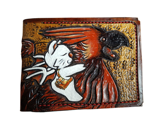 Red Chocobo Rider - Leather Bifold Wallet - Handcrafted Final Fantasy inspired Wallet -