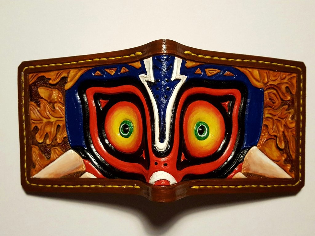 Holy Relics version 2, Majoras Mask leather wallet - Leather Bifold Wallet - Handcrafted Legend of Zelda Wallet - Link Wallet