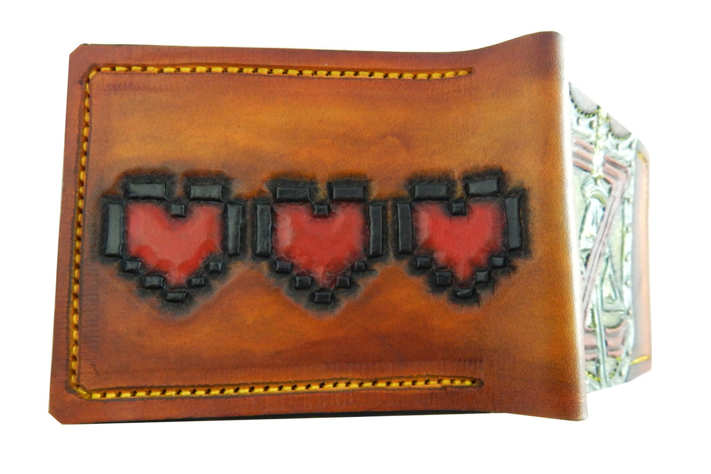 Hyrule Shield and Heart containers leather wallet- Leather Bifold Wallet - Handcrafted Legend of Zelda Wallet - Link Wallet