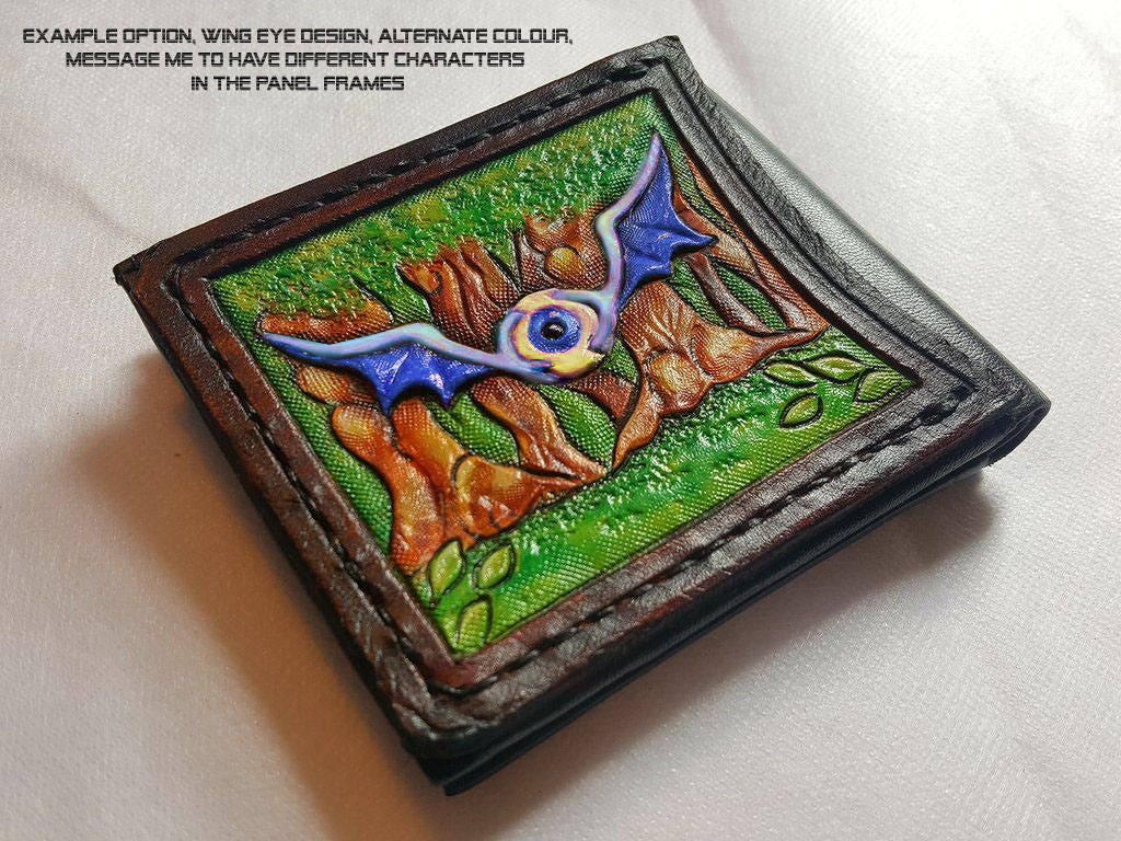 Phantasy Star 1 SMS - Myau - Owlbear - leather wallet- Dark Brown - Leather Bifold Wallet - Handcrafted Wallet - Link Wallet