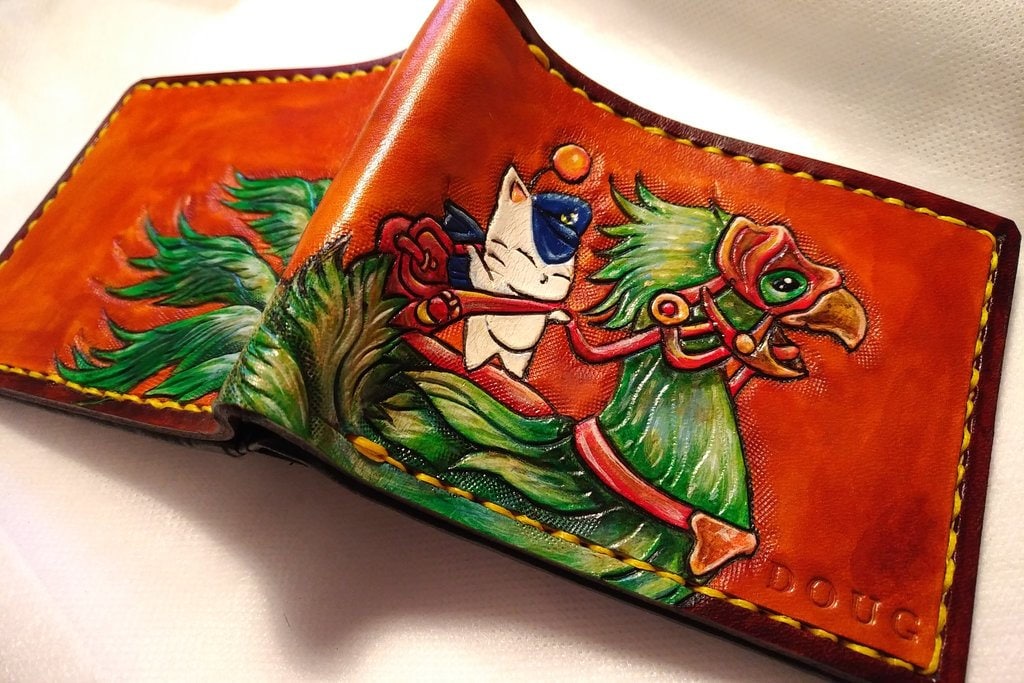 FF14 Green Chocobo Rider - Leather Bifold Wallet - Handcrafted Final Fantasy 14 inspired Wallet -