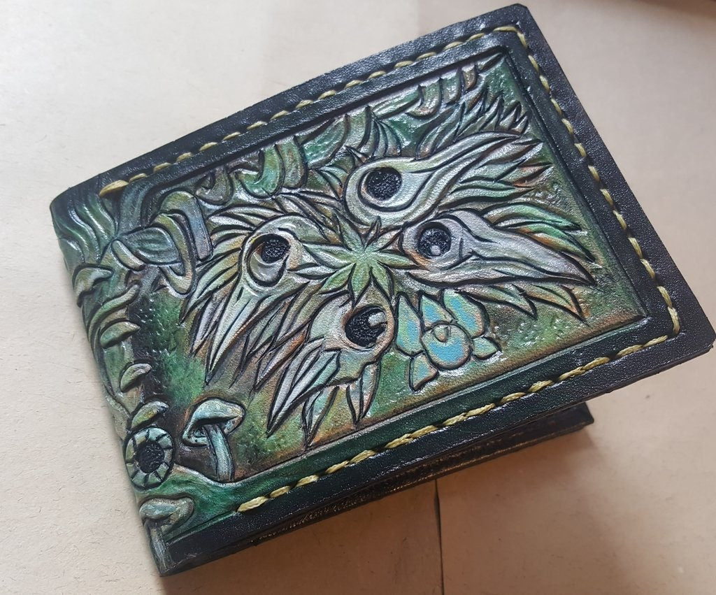GreenWolf Skull - Leather Bifold Wallet - Handcrafted Skull Wallet -