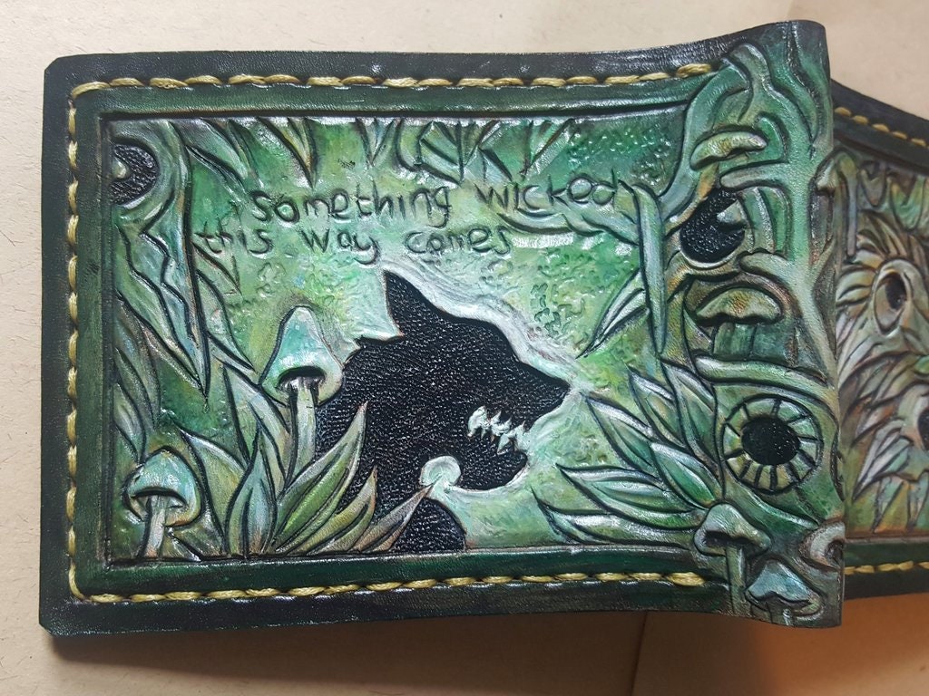 GreenWolf Skull - Leather Bifold Wallet - Handcrafted Skull Wallet -