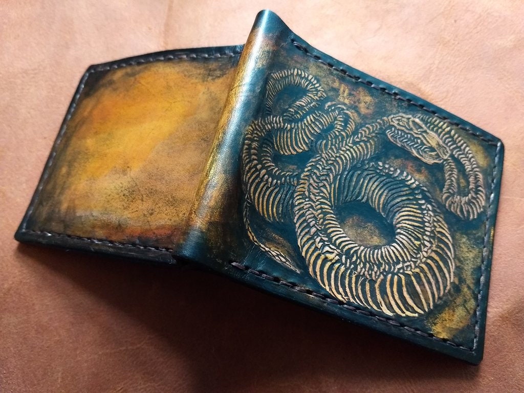 Rattlesnake skeleton Leather Bifold Wallet