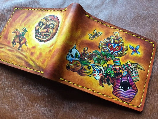 Majora's Moon All of the masks - Colour version - leather wallet- Leather Bifold Wallet - Handcrafted Legend of Zelda Wallet - Link Wallet