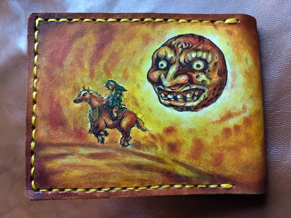 Majora's Moon All of the masks - Colour version - leather wallet- Leather Bifold Wallet - Handcrafted Legend of Zelda Wallet - Link Wallet