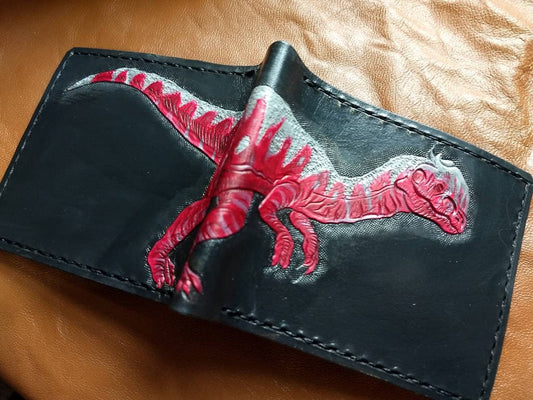 Dilophosaurus - dinosaur - Fossil - Leather Bifold Wallet - Handcrafted Wallet -