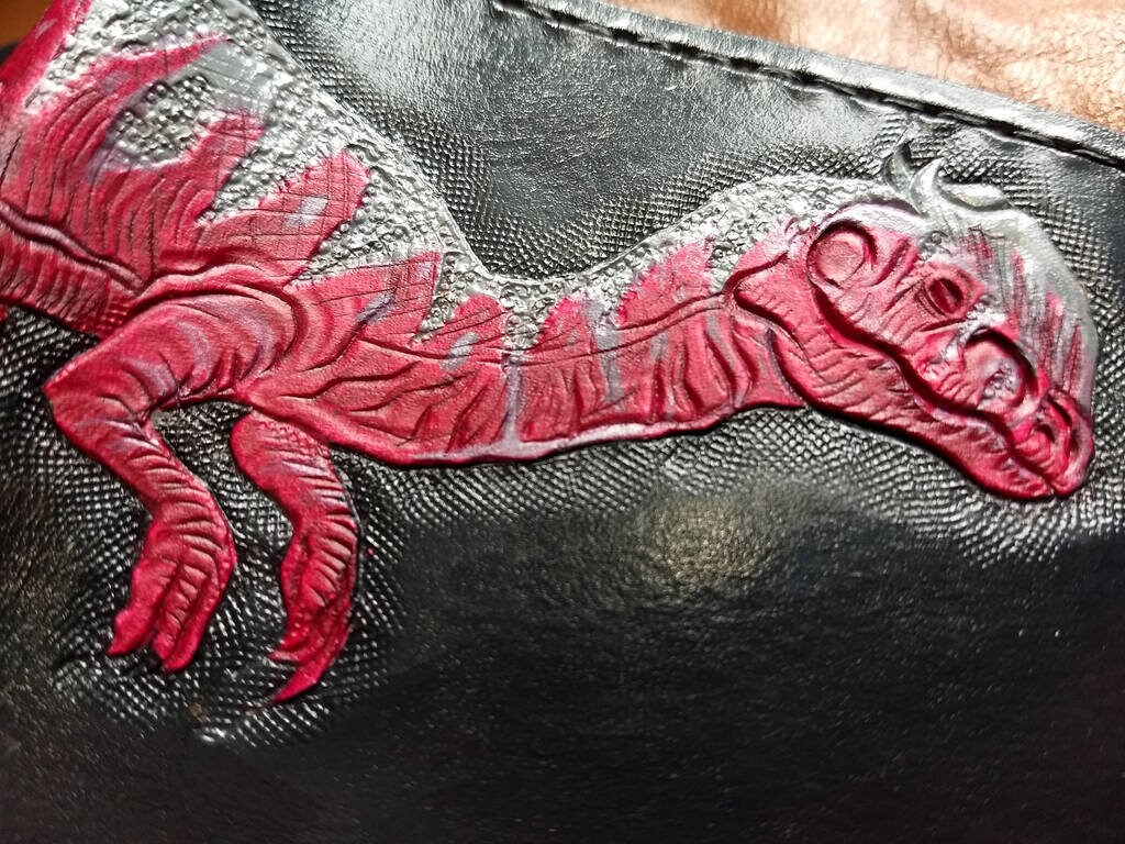 Dilophosaurus - dinosaur - Fossil - Leather Bifold Wallet - Handcrafted Wallet -
