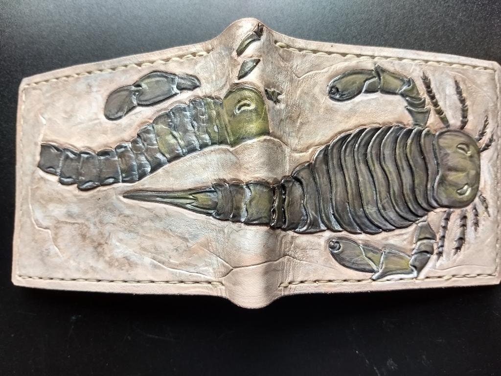 Eurypterid Sea scorpion Fossil - Leather Bifold Wallet -