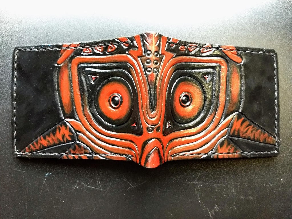 Goron Red Majoras Mask leather wallet- Leather Bifold Wallet - Geek Leather Gift - Handcrafted Legend of Zelda Wallet - Link Wallet