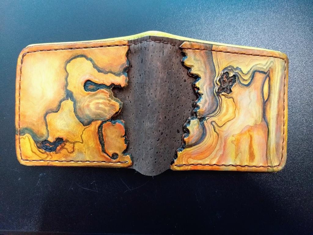 Olive wood style and cork Leather Bifold Wallet