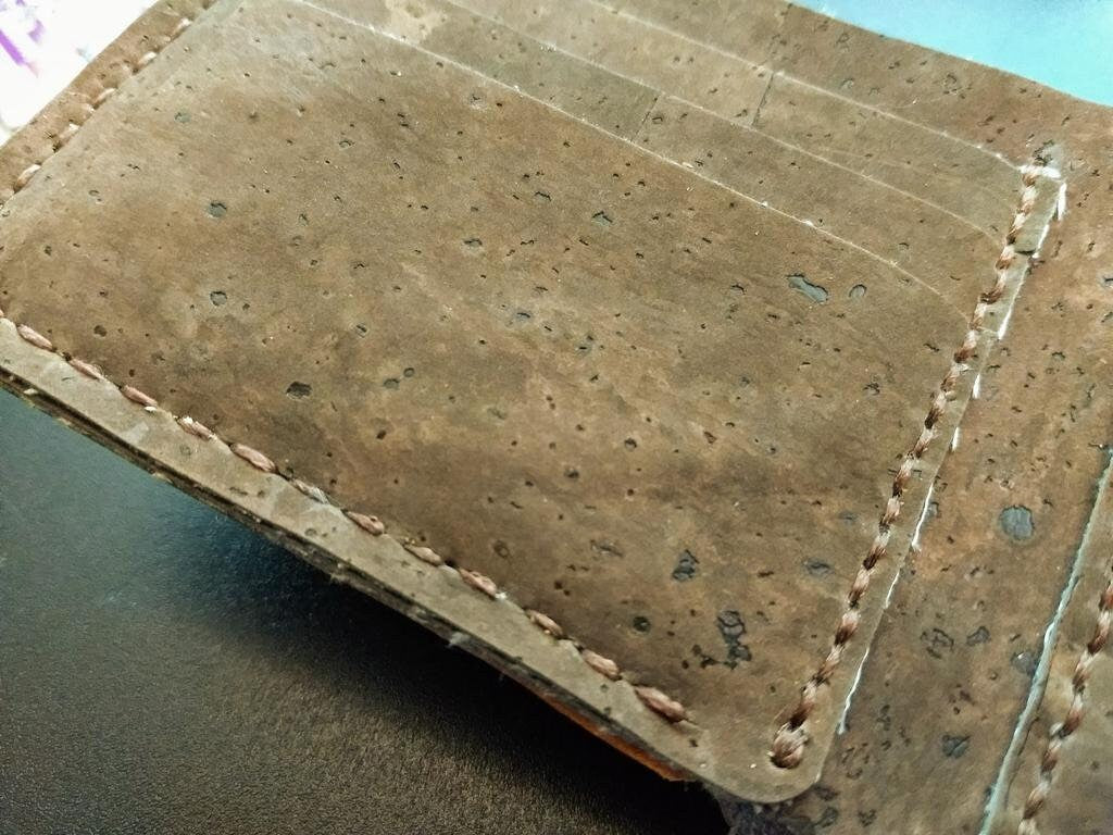 Olive wood style and cork Leather Bifold Wallet