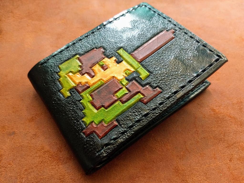 8 bit Link and Zelda - pixel - sprite - NES - Leather Bifold Wallet - Handcrafted Wallet -