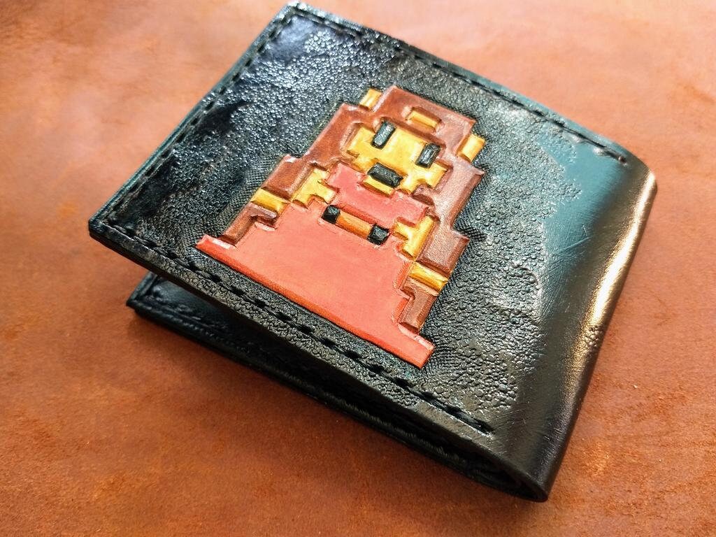 8 bit Link and Zelda - pixel - sprite - NES - Leather Bifold Wallet - Handcrafted Wallet -