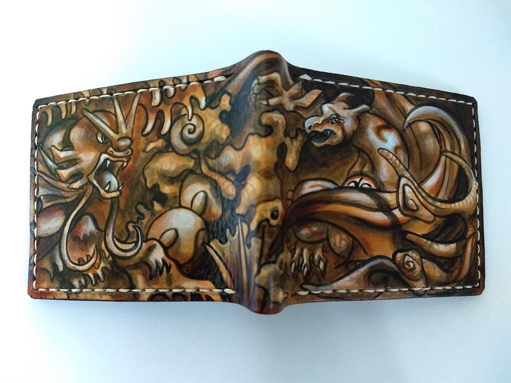 Edo style pokemon - Leather Bifold Wallet - Handcrafted Wallet -