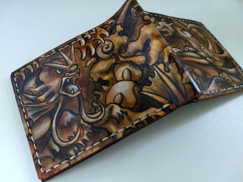 Edo style pokemon - Leather Bifold Wallet - Handcrafted Wallet -