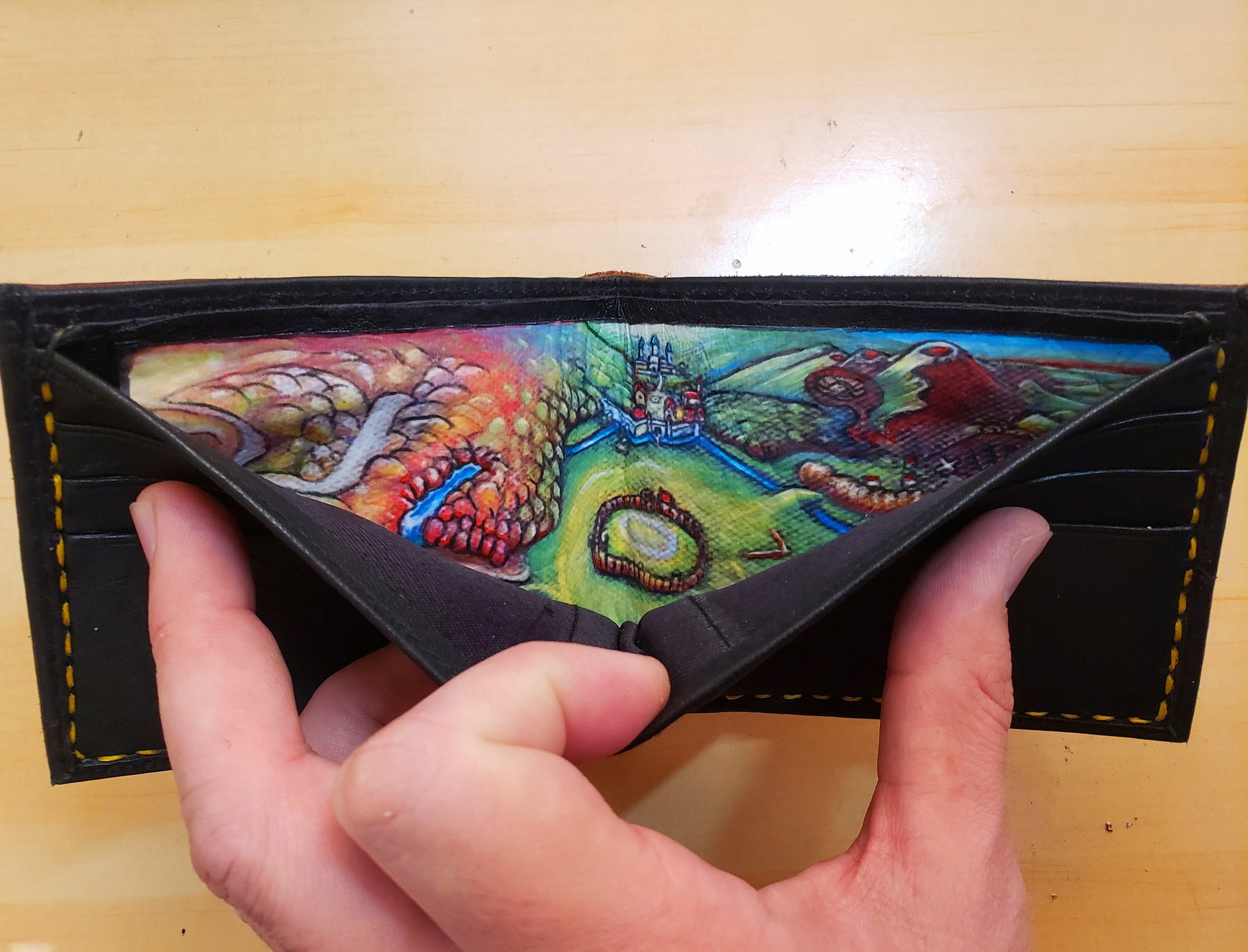 Radiant Majora mask leather wallet- Leather Bifold Wallet - Handcrafted Legend of Zelda Wallet - Link Wallet