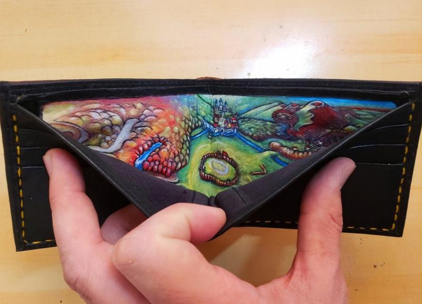 Double Hyrule Crest kokiri green and chrome version - Dark Brown version - Leather Bifold Wallet - Handcrafted Legend of Zelda Wallet