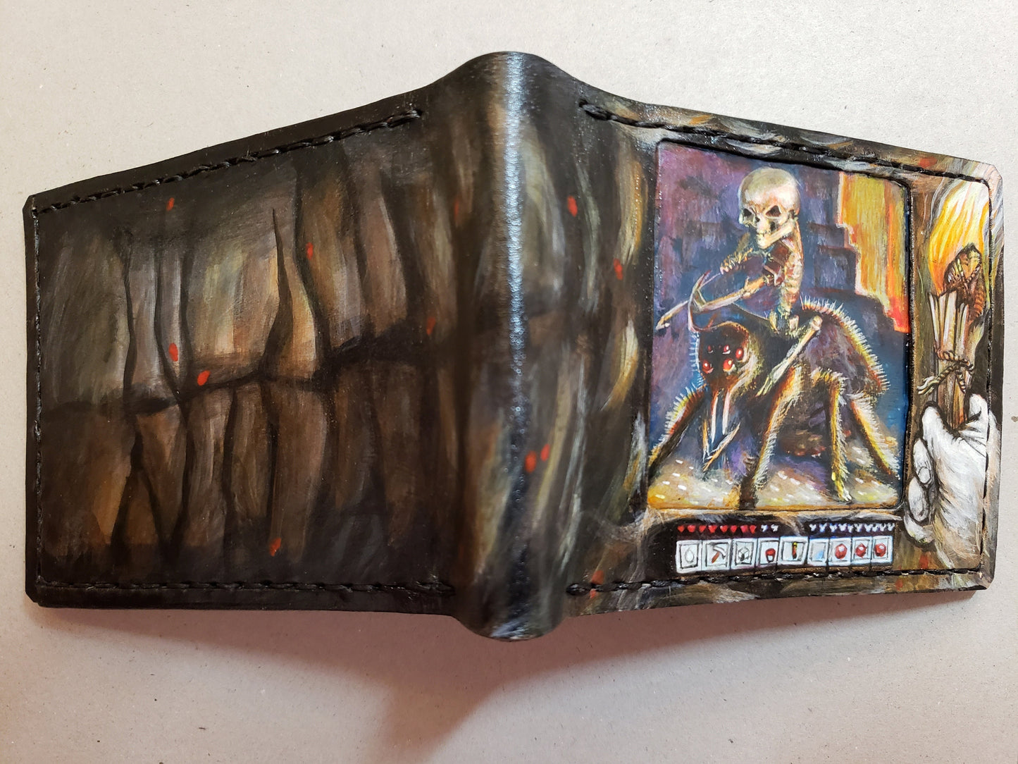 skeleton spider rider leather wallet- Leather Bifold Wallet - Handcrafted minecraft inspired Wallet - Link Wallet