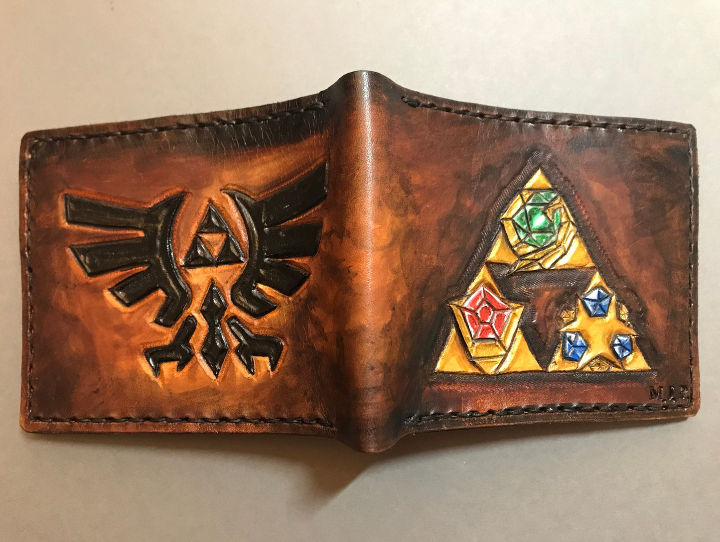 Triforce and Holy Relics - Black Hyrule version - leather wallet- Leather Bifold Wallet - Handcrafted Legend of Zelda Wallet - Link Wallet