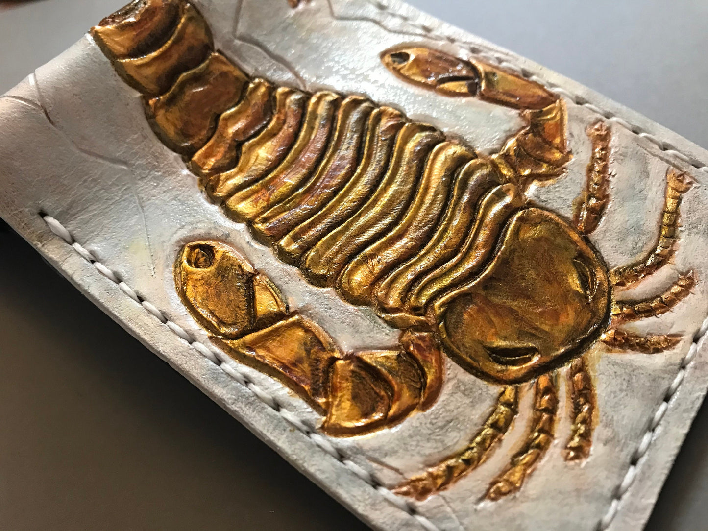 Eurypterid Sea scorpion iron pyrite version Fossil - Leather Bifold Wallet -