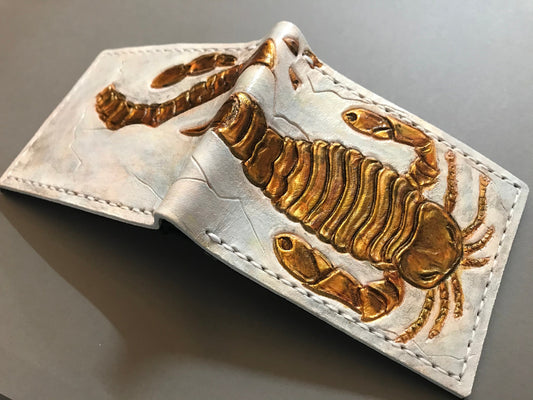 Eurypterid Sea scorpion iron pyrite version Fossil - Leather Bifold Wallet -