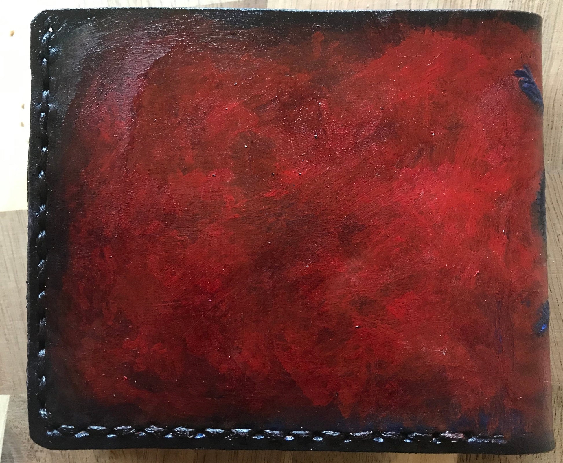 Stag Beetle leather wallet - formal - slim real leather wallet- Blue in red bifold wallet