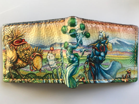Edgar Mog and Chocobo - FF6 - Final Fantasy - Soft Leather Bifold Wallet - Handcrafted Final Fantasy inspired Wallet -