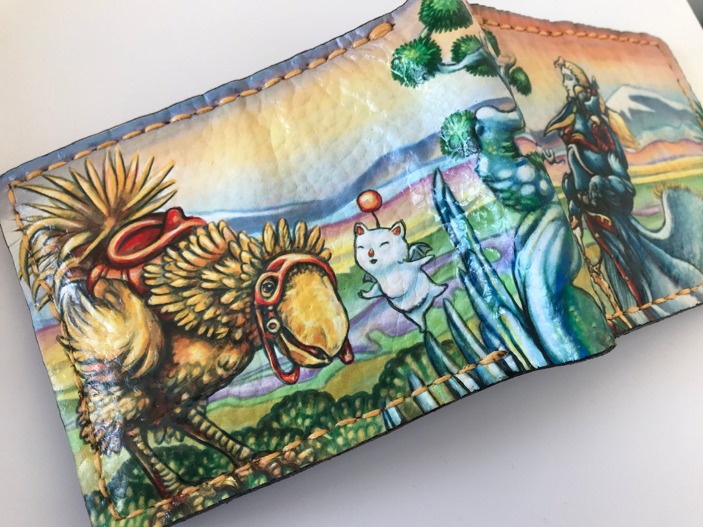 Edgar Mog and Chocobo - FF6 - Final Fantasy - Soft Leather Bifold Wallet - Handcrafted Final Fantasy inspired Wallet -