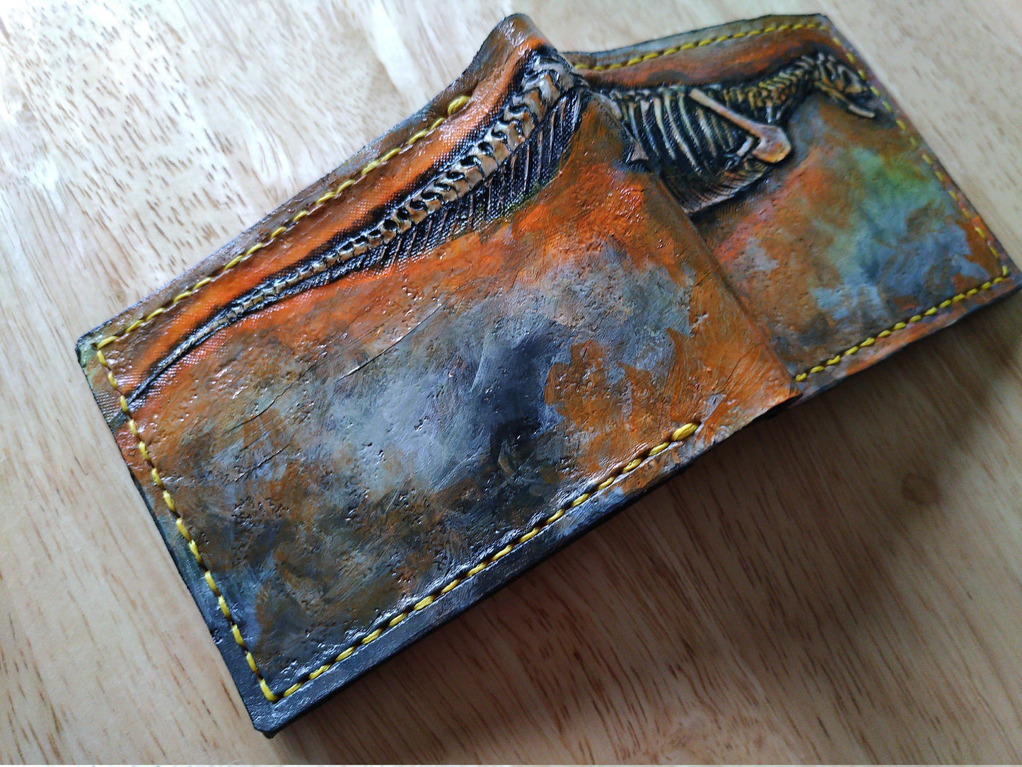 Carnotaurus Fossil - Leather Bifold Wallet - you choose the same as the listing photo or mettalic gold, brown or black for the fossil -