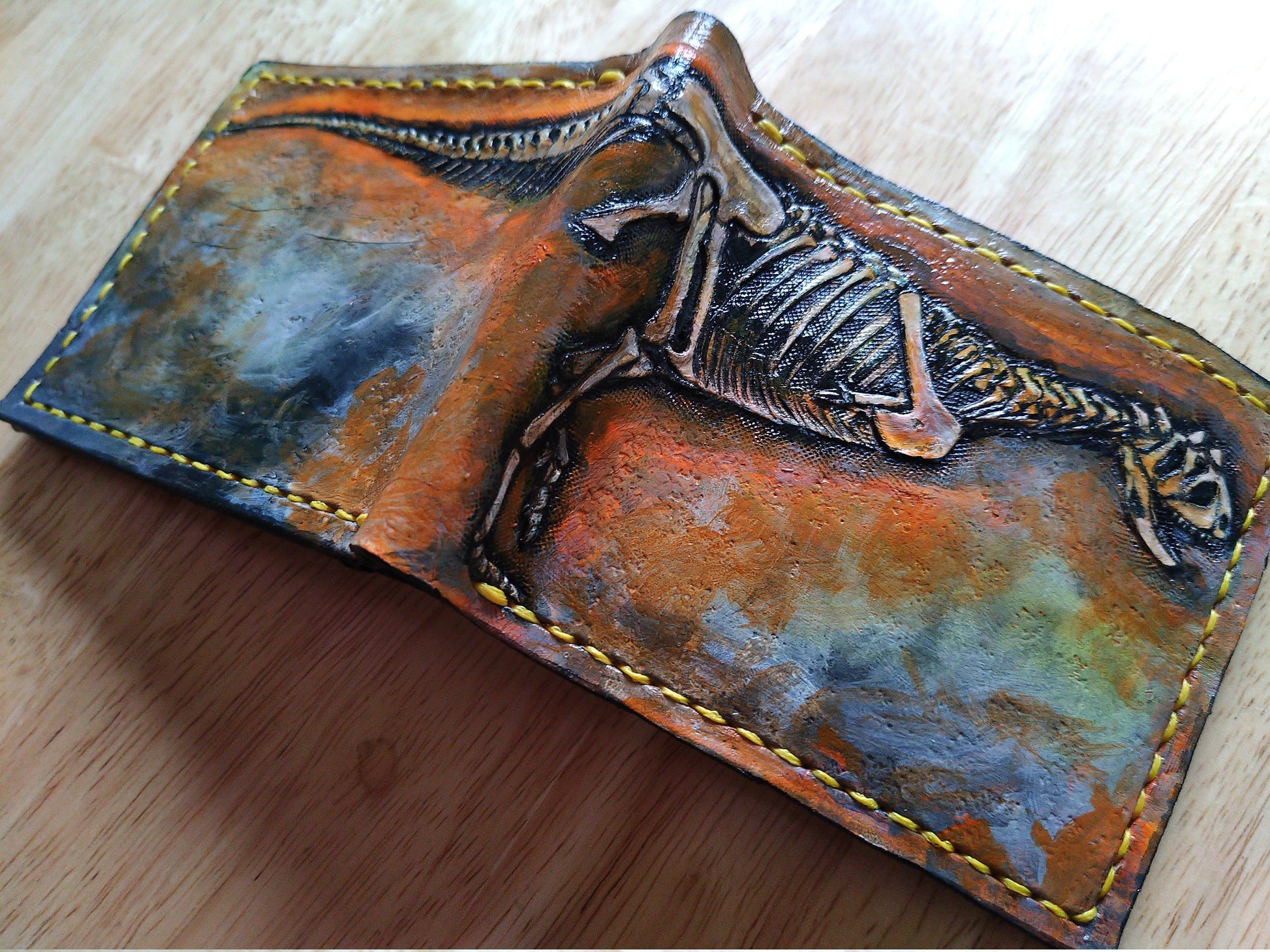 Carnotaurus Fossil - Leather Bifold Wallet - you choose the same as the listing photo or mettalic gold, brown or black for the fossil -