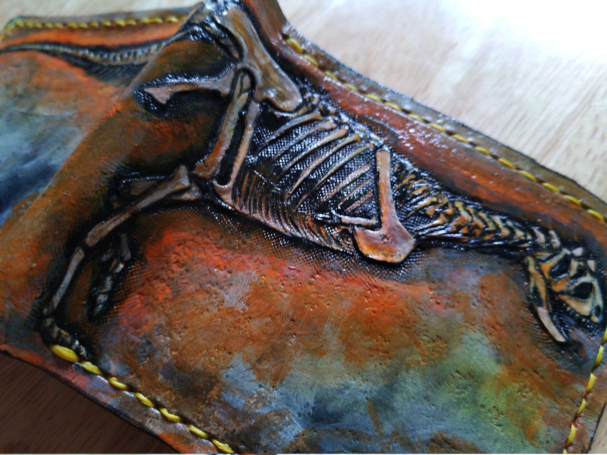 Carnotaurus Fossil - Leather Bifold Wallet - you choose the same as the listing photo or mettalic gold, brown or black for the fossil -