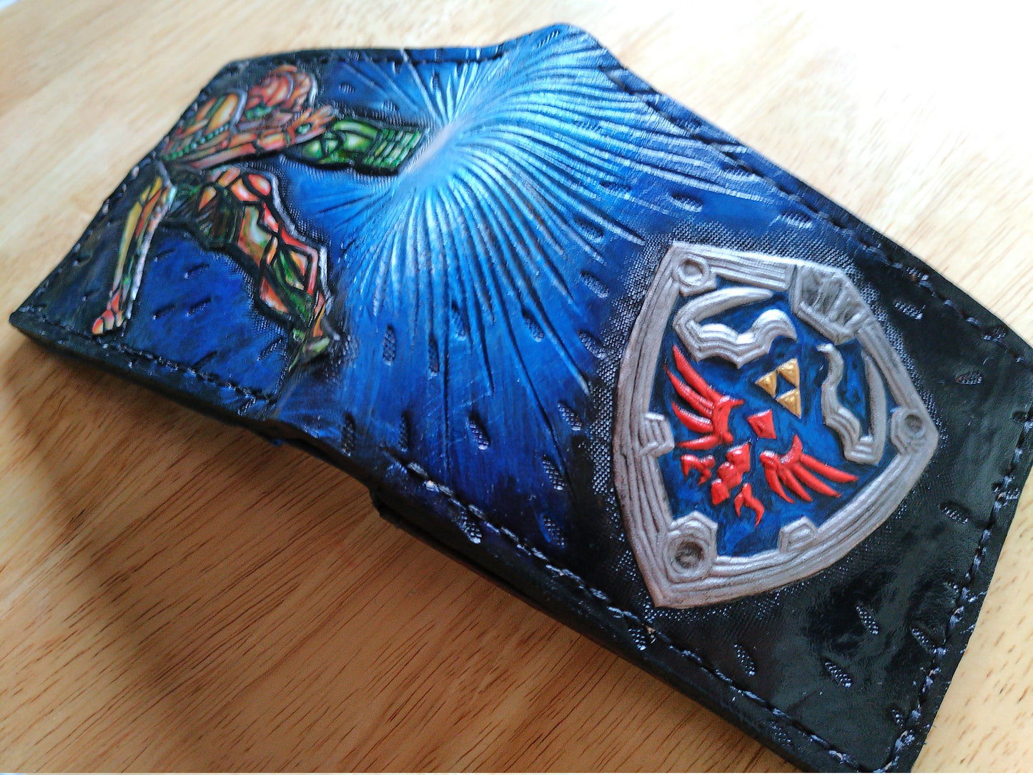 Super Metroid - Hyrule shield - Leather Bifold Wallet - Handcrafted Wallet -