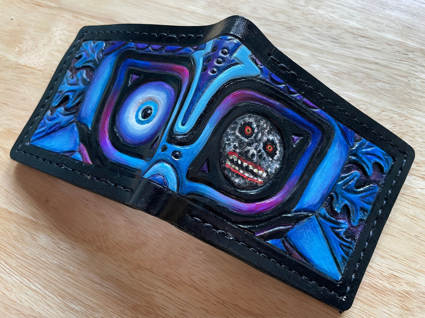 Midnight Majora Moon Eye leather wallet- Leather Bifold Wallet - Handcrafted Legend of Zelda Wallet - Link Wallet
