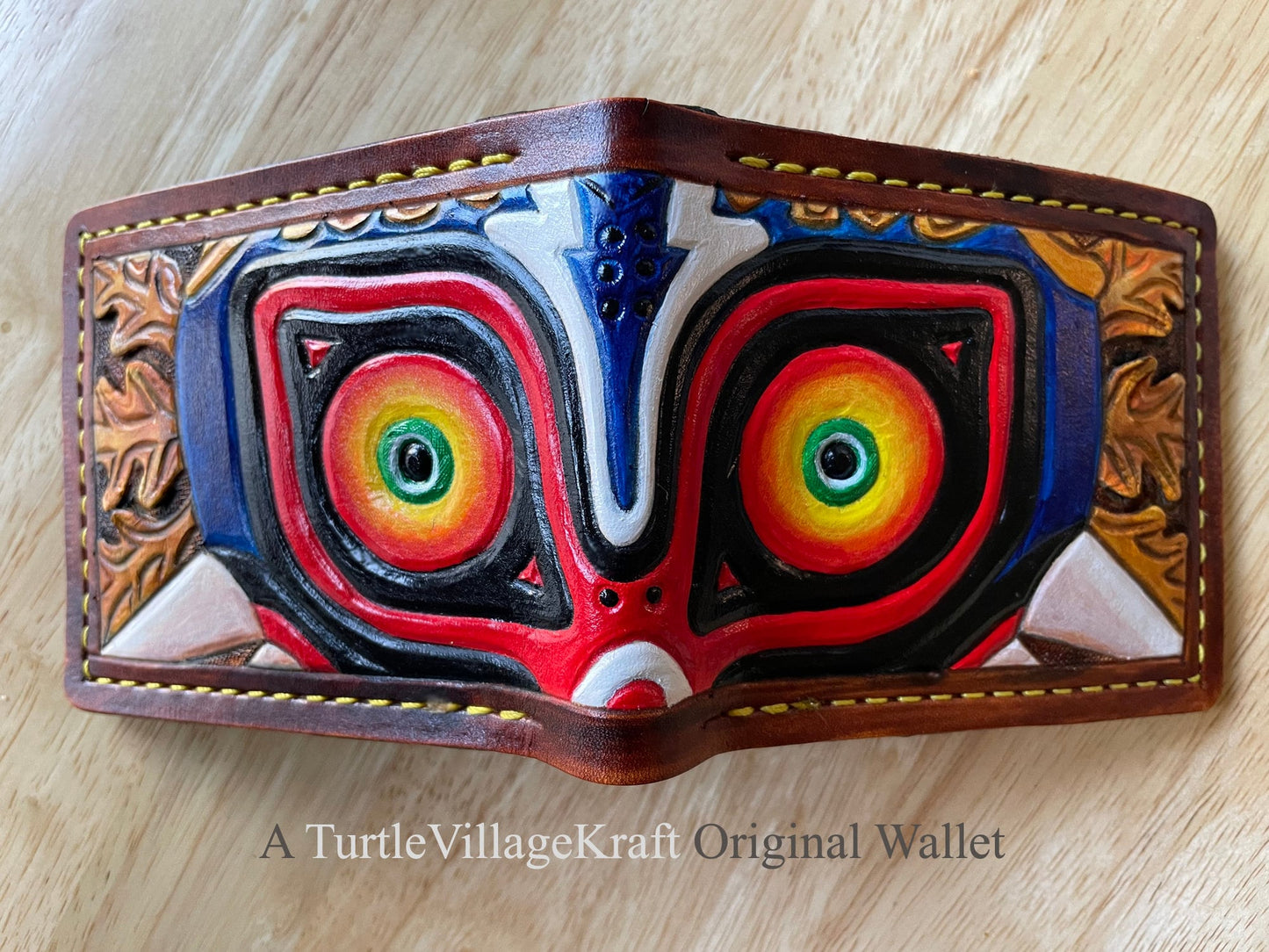 Revealing Skull Kid Majoras Mask leather wallet- - Leather Bifold Wallet - Handcrafted Legend of Zelda Wallet -