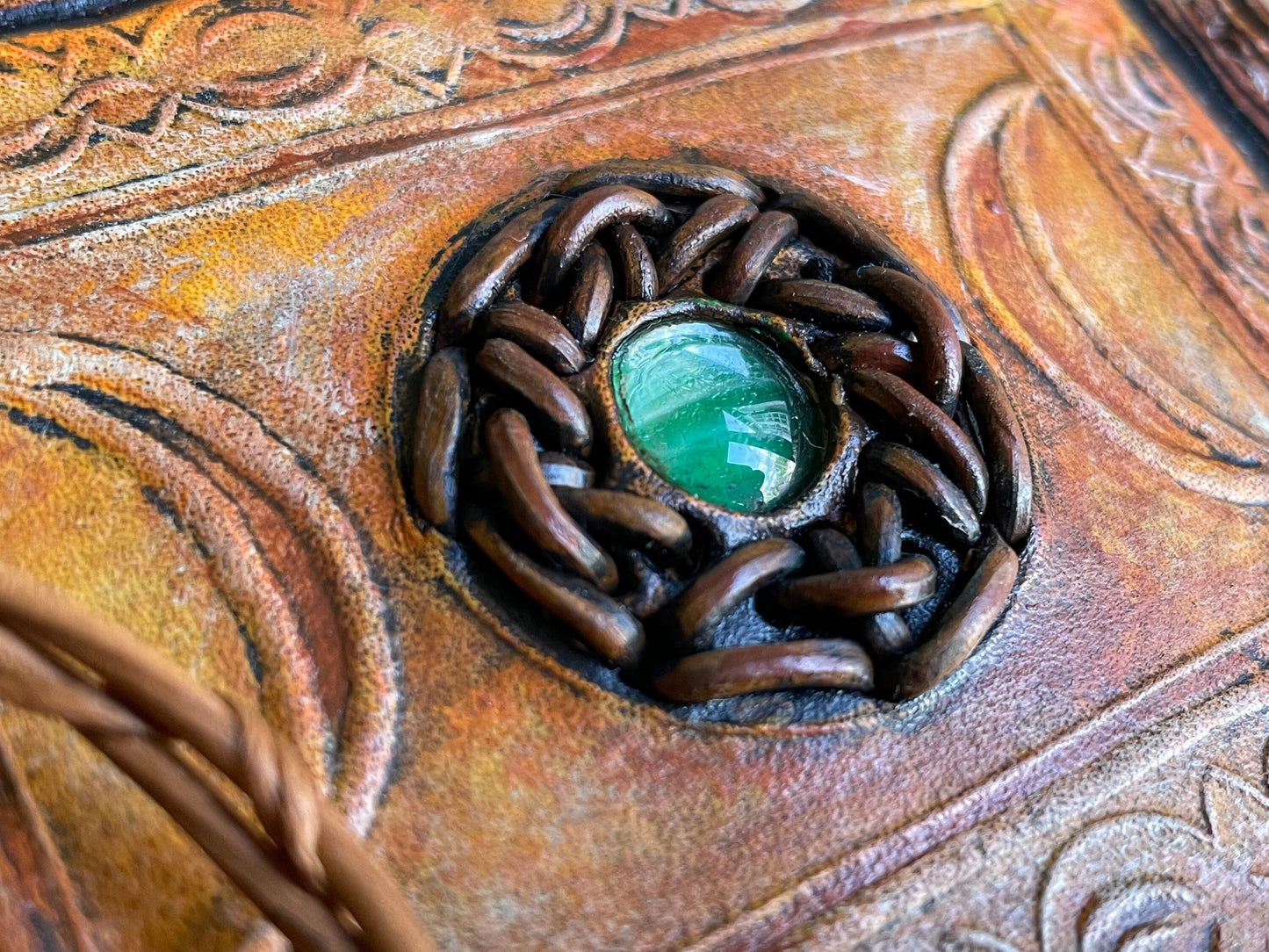 Spell book style wallet - Green Eye Gem - Mystic - Leather wallet.