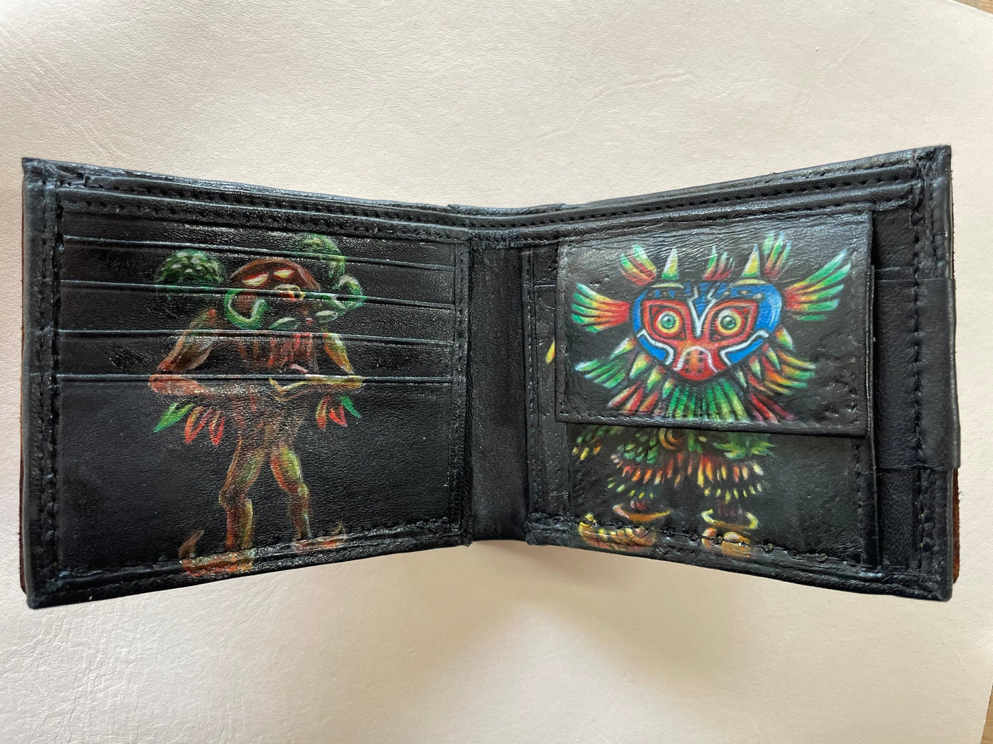 Revealing Skull Kid Majoras Mask leather wallet- - Leather Bifold Wallet - Handcrafted Legend of Zelda Wallet -