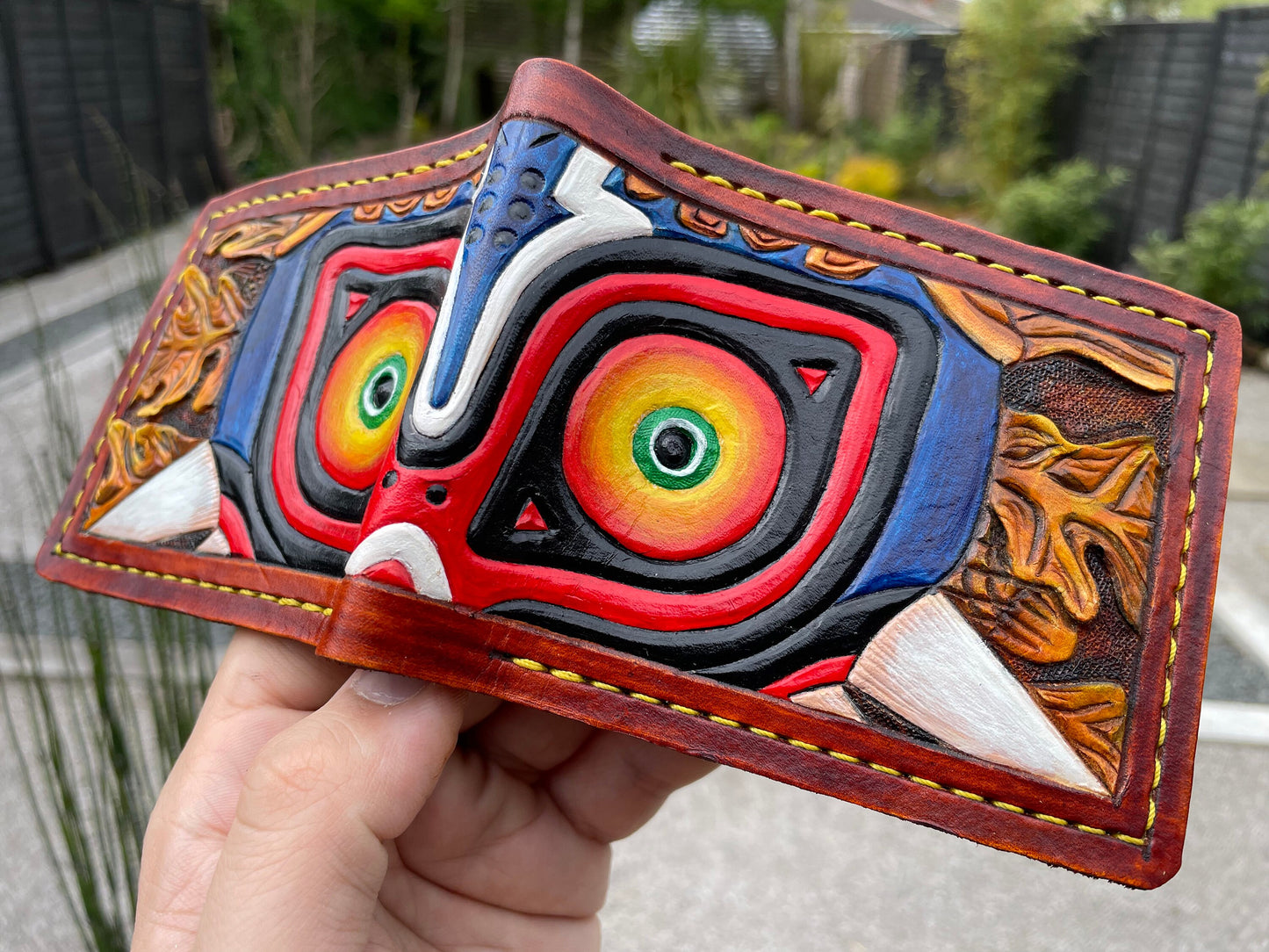 Holy Relics Majoras Mask leather wallet - Leather Bifold Wallet - Handcrafted Legend of Zelda Wallet - Link Wallet