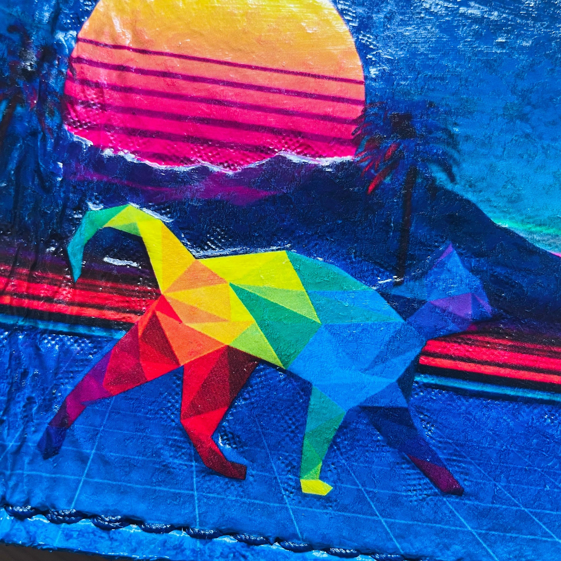 Vapourwave Cat Sunset - Leather Bifold Wallet - Handcrafted Wallet -