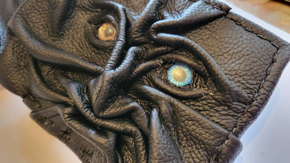Gnome King - dark black version - Necromonicon - Oz - demon eyes - monster face - Leather wallet.