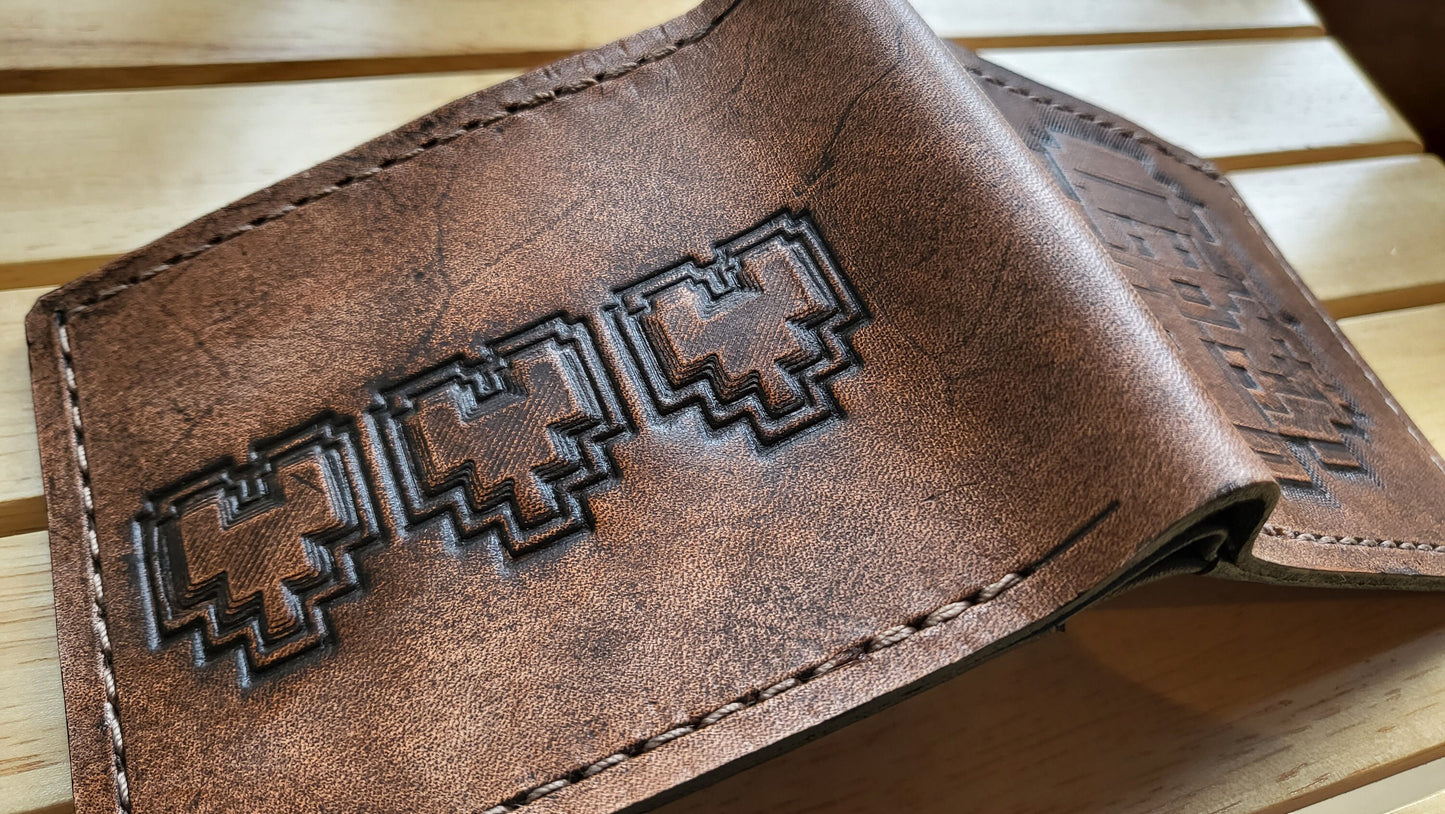 Pixel Link and Heart containers- leather wallet - Leather Bifold Wallet - Handcrafted Legend of Zelda Wallet - Link Wallet