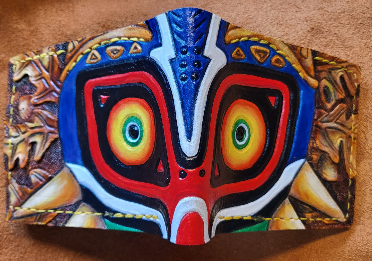 Song of Storms Majoras Mask leather wallet- Treasure chest pouch - Leather Bifold Wallet - Handcrafted Legend of Zelda Wallet - Link Wallet