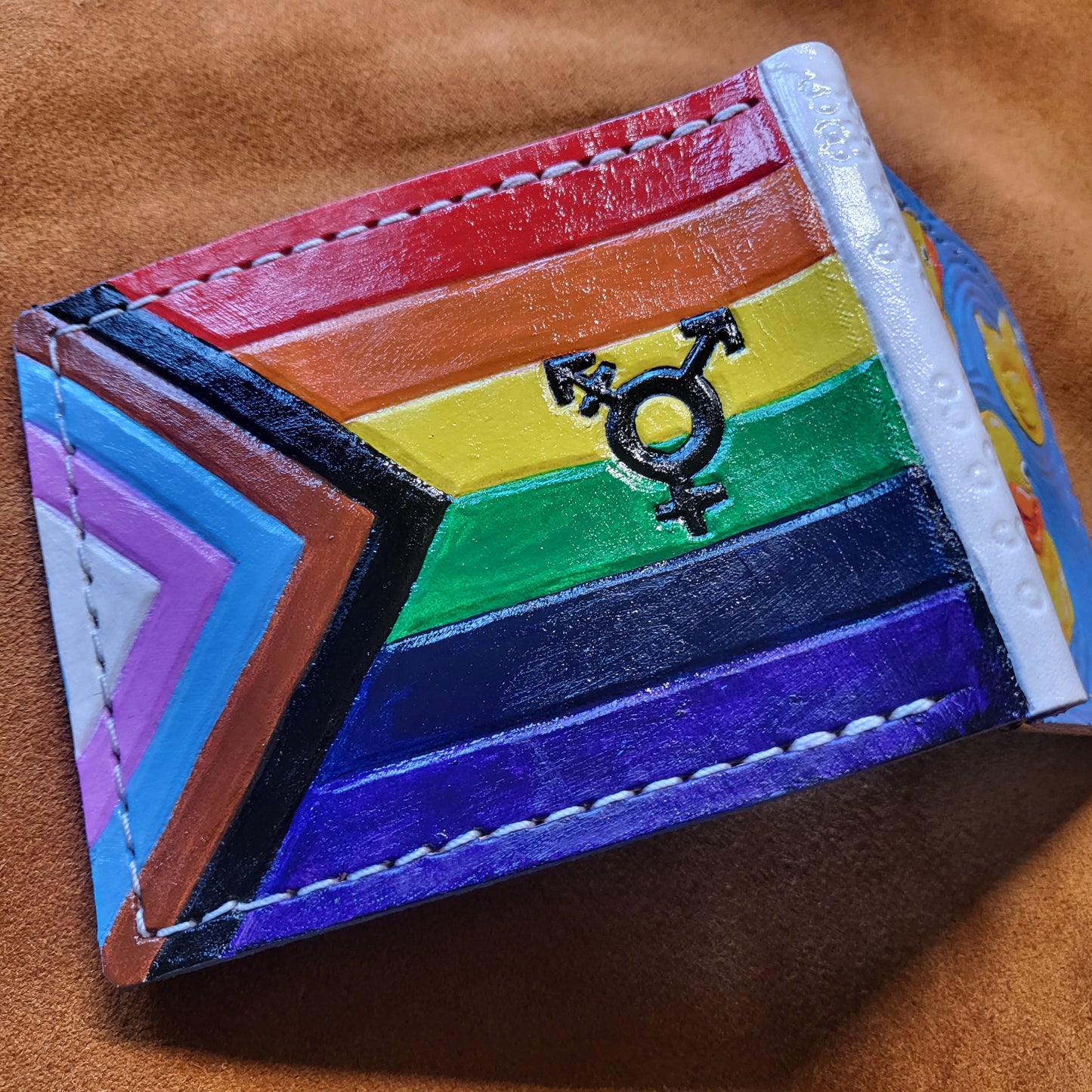 progress flag - pride - Leather Bifold Wallet - trans - Handcrafted Wallet -