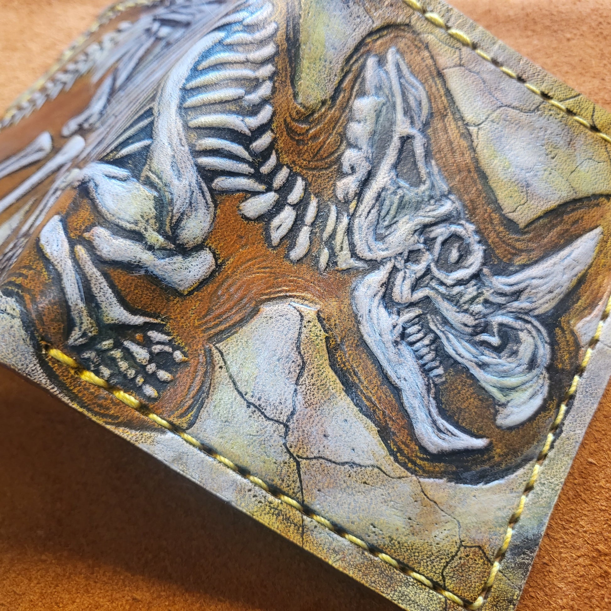 Ceratopsian Fossil - mini Leather Bifold Wallet - you choose the same as the listing photo or mettalic gold, brown or black for the fossil -