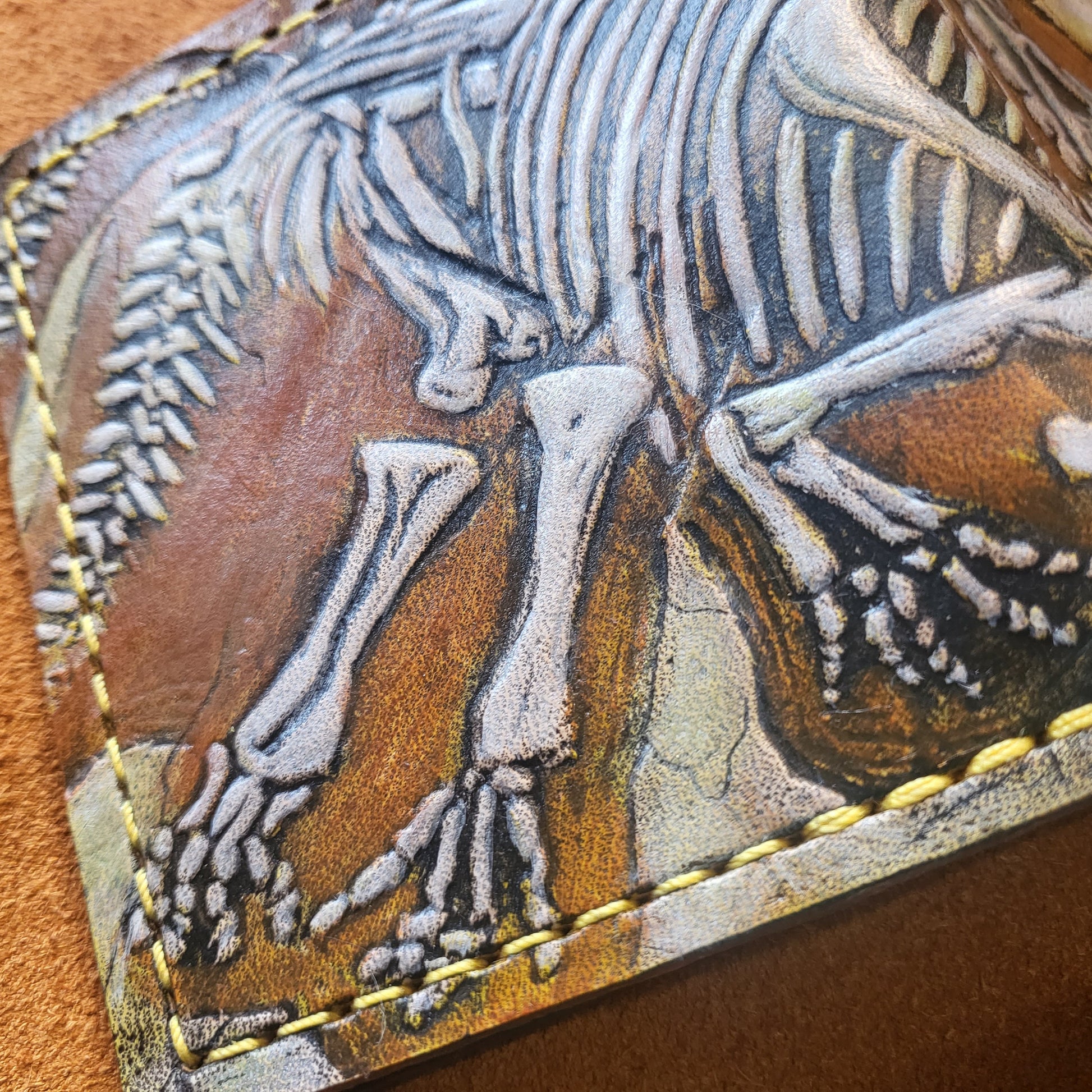 Ceratopsian Fossil - mini Leather Bifold Wallet - you choose the same as the listing photo or mettalic gold, brown or black for the fossil -