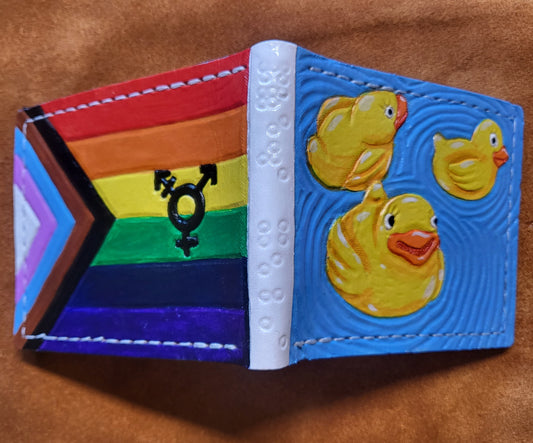 progress flag - pride - Leather Bifold Wallet - trans - Handcrafted Wallet -