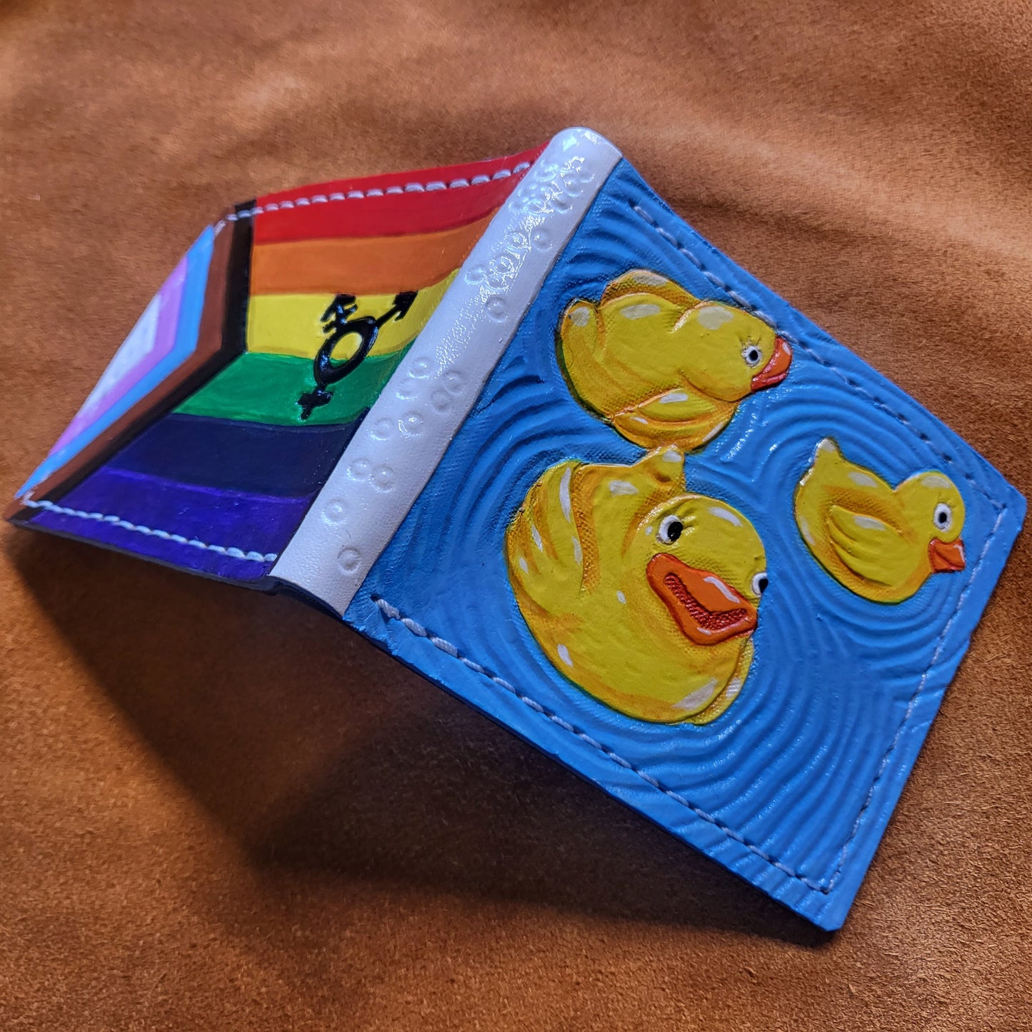 progress flag - pride - Leather Bifold Wallet - trans - Handcrafted Wallet -